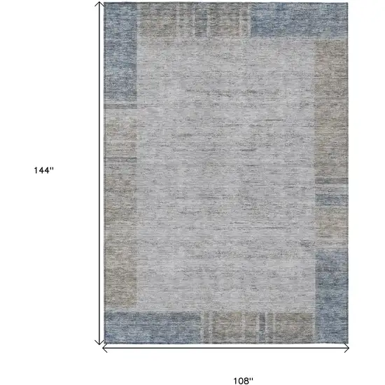 Taupe Beige And Blue Geometric Washable Indoor Outdoor Area Rug Photo 3