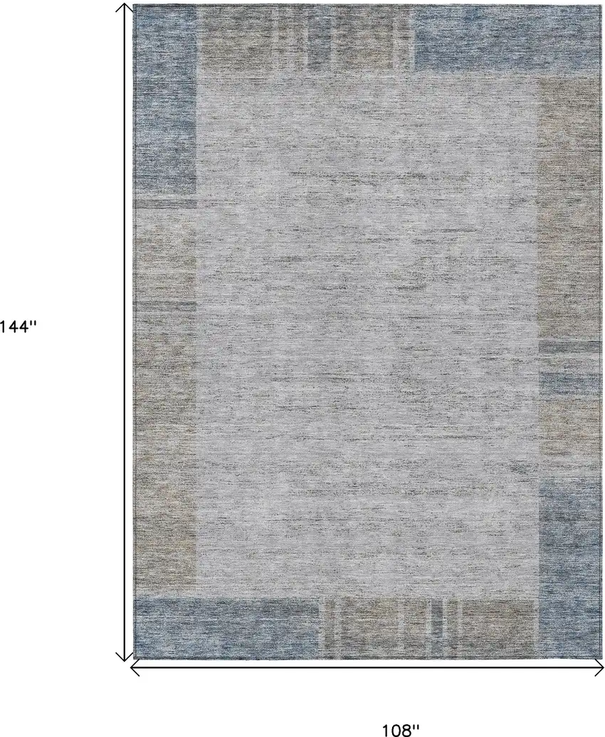 Taupe Beige And Blue Geometric Washable Indoor Outdoor Area Rug Photo 3