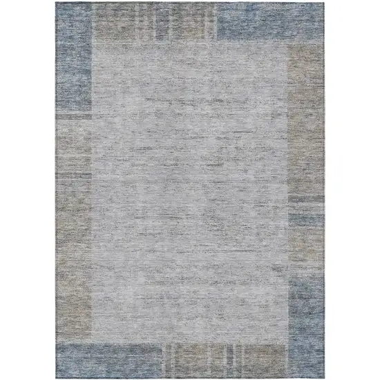 Taupe Beige And Blue Geometric Washable Indoor Outdoor Area Rug Photo 2