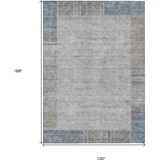 Taupe Beige And Blue Geometric Washable Indoor Outdoor Area Rug Photo 3