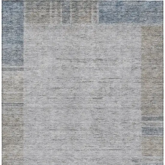Taupe Beige And Blue Geometric Washable Indoor Outdoor Area Rug Photo 6