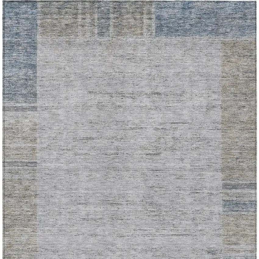 Taupe Beige And Blue Geometric Washable Indoor Outdoor Area Rug Photo 6