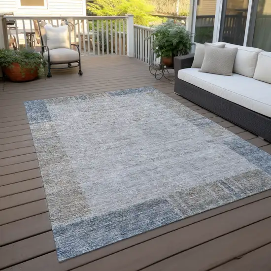 Taupe Beige And Blue Geometric Washable Indoor Outdoor Area Rug Photo 7