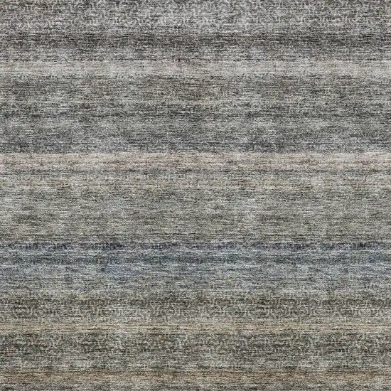 Taupe Beige And Blue Striped Washable Area Rug With UV Protection Photo 4