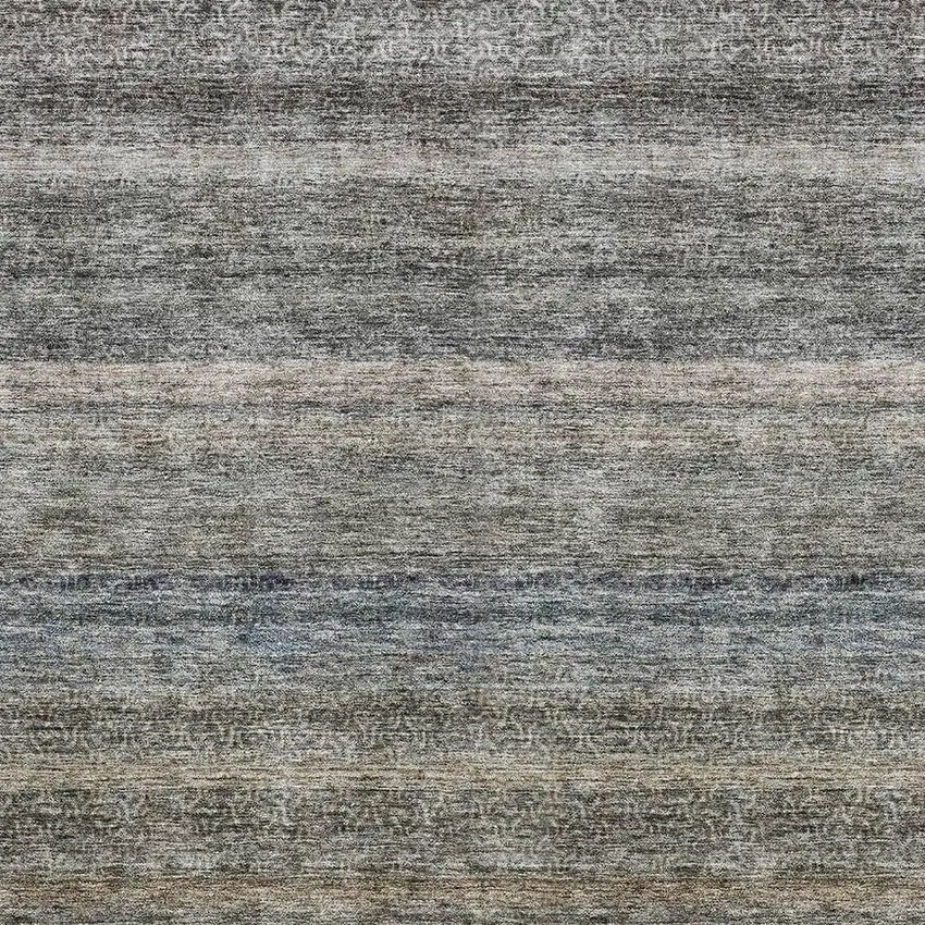 Taupe Beige And Blue Striped Washable Area Rug With UV Protection Photo 4