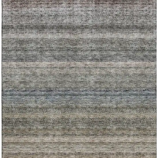 Taupe Beige And Blue Striped Washable Area Rug With UV Protection Photo 5