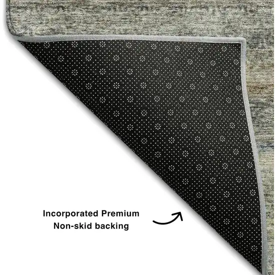 Taupe Beige And Blue Striped Washable Area Rug With UV Protection Photo 5