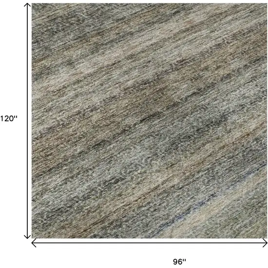 Taupe Beige And Blue Striped Washable Area Rug With UV Protection Photo 8