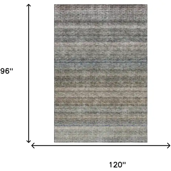 Taupe Beige And Blue Striped Washable Area Rug With UV Protection Photo 5