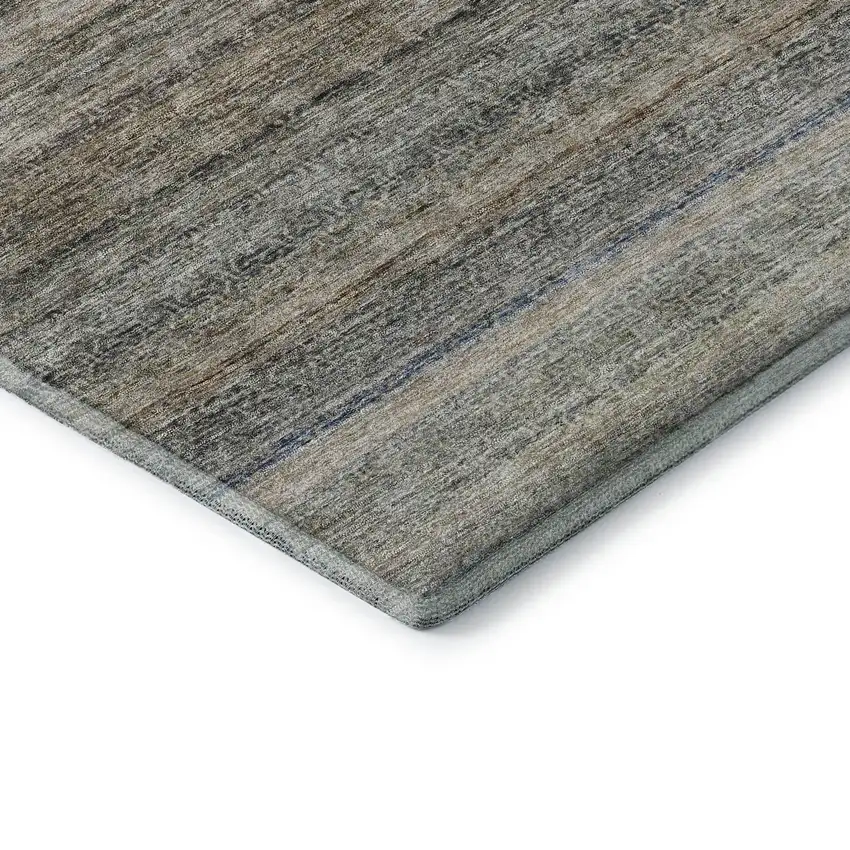 Taupe Beige And Blue Striped Washable Area Rug With UV Protection Photo 6
