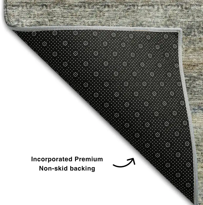 Taupe Beige And Blue Striped Washable Area Rug With UV Protection Photo 5