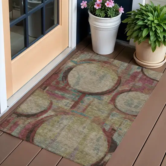 Taupe Beige And Blush Geometric Washable Indoor Outdoor Area Rug Photo 1