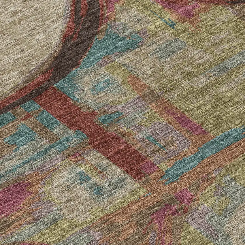 Taupe Beige And Blush Geometric Washable Indoor Outdoor Area Rug Photo 6