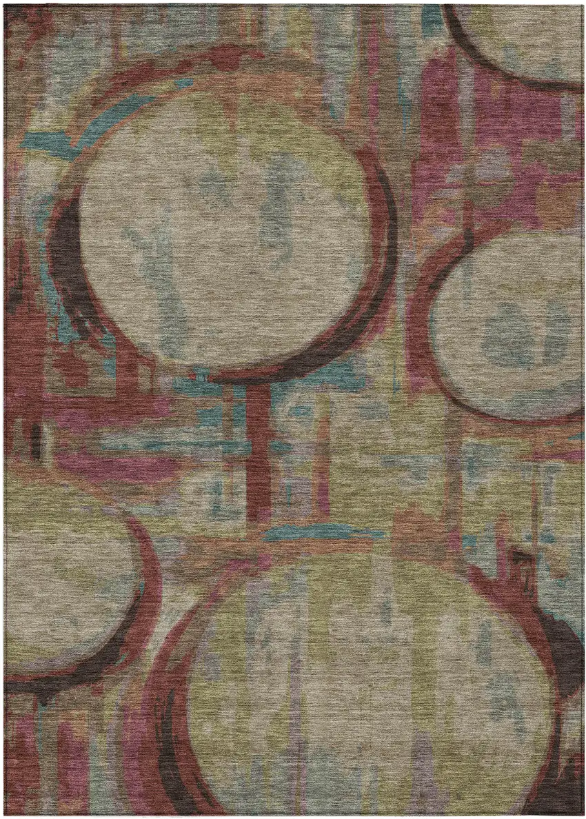 Taupe Beige And Blush Geometric Washable Indoor Outdoor Area Rug Photo 2