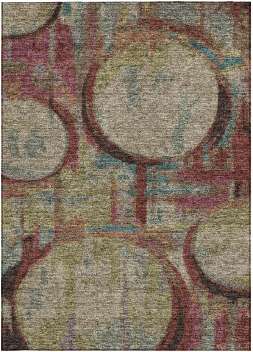 Taupe Beige And Blush Geometric Washable Indoor Outdoor Area Rug Photo 8