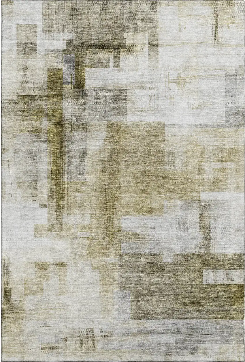 Taupe Beige And Brown Abstract Geometric Washable Area Rug With UV Protection Photo 1