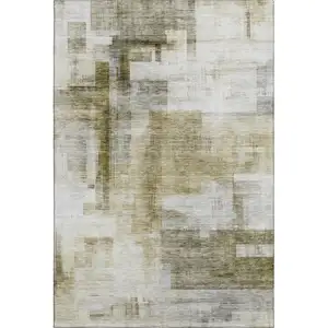 Photo of Taupe Beige And Brown Abstract Geometric Washable Area Rug With UV Protection