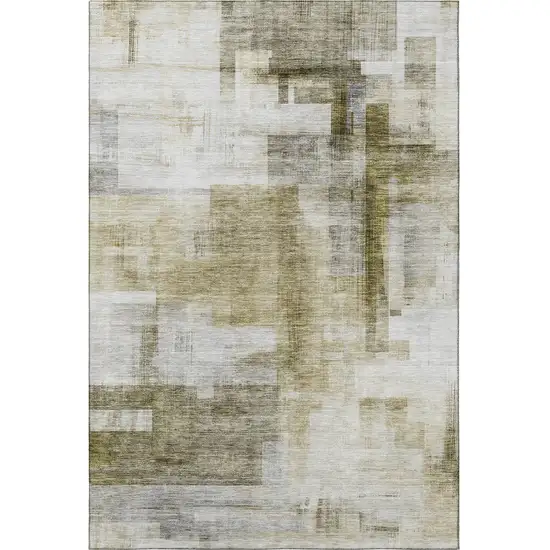 Taupe Beige And Brown Abstract Geometric Washable Area Rug With UV Protection Photo 2