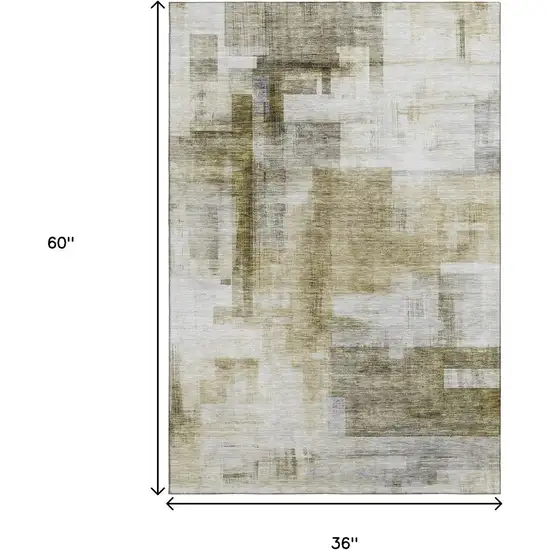 Taupe Beige And Brown Abstract Geometric Washable Area Rug With UV Protection Photo 9