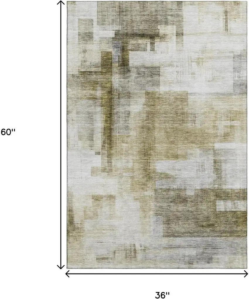 Taupe Beige And Brown Abstract Geometric Washable Area Rug With UV Protection Photo 9
