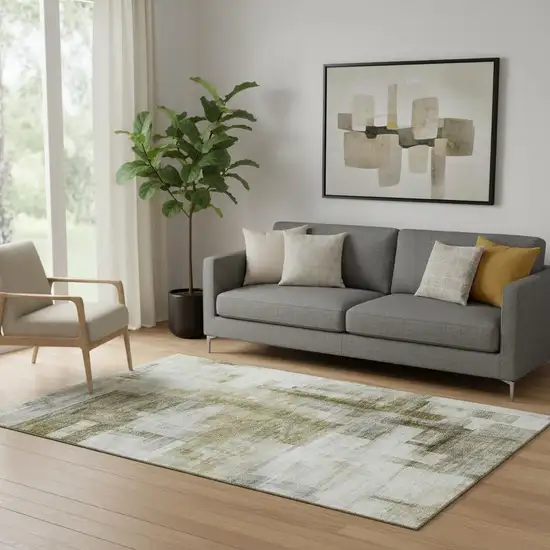 Taupe Beige And Brown Abstract Geometric Washable Area Rug With UV Protection Photo 2