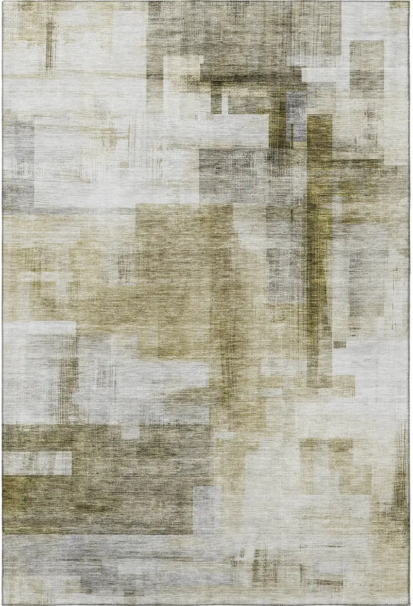 Taupe Beige And Brown Abstract Geometric Washable Area Rug With UV Protection Photo 3