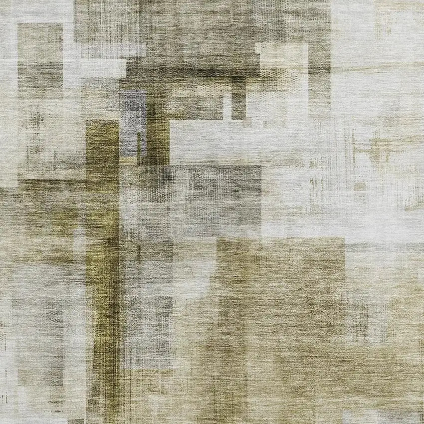 Taupe Beige And Brown Abstract Geometric Washable Area Rug With UV Protection Photo 2