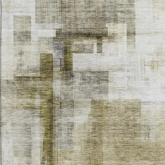 Taupe Beige And Brown Abstract Geometric Washable Area Rug With UV Protection Photo 2