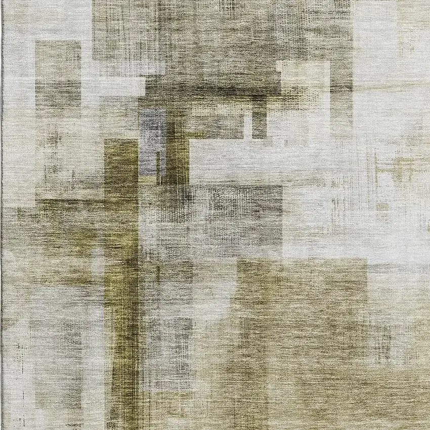 Taupe Beige And Brown Abstract Geometric Washable Area Rug With UV Protection Photo 2