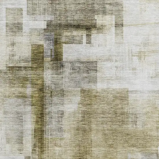 Taupe Beige And Brown Abstract Geometric Washable Area Rug With UV Protection Photo 2