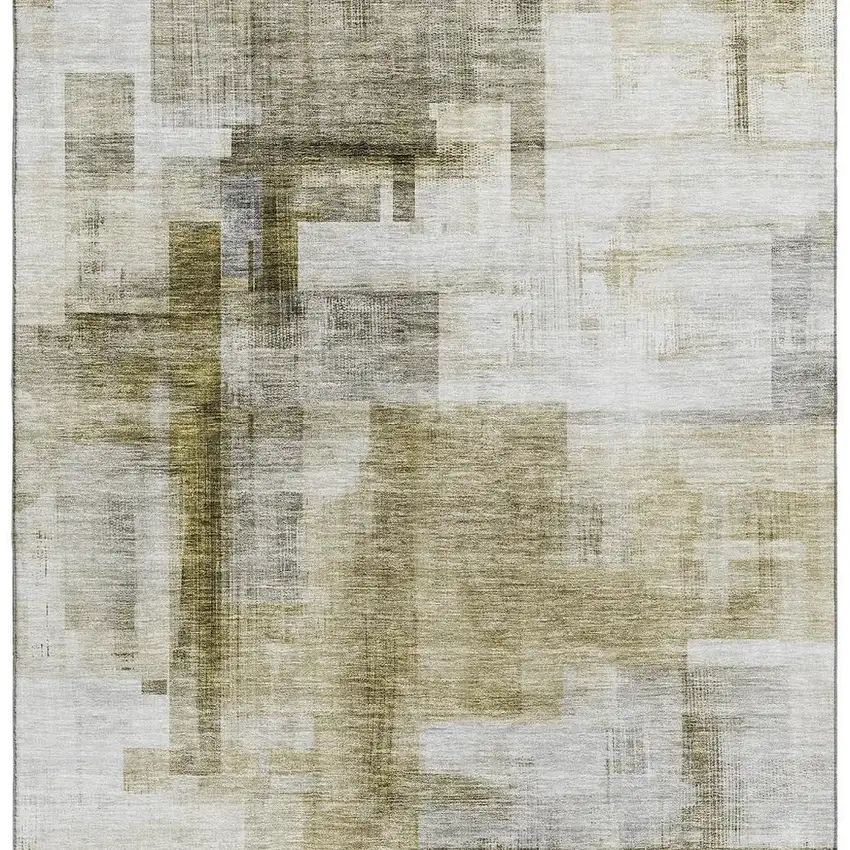 Taupe Beige And Brown Abstract Geometric Washable Area Rug With UV Protection Photo 4