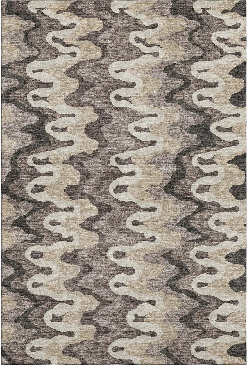 Taupe Beige And Brown Abstract Washable Area Rug With UV Protection Photo 1