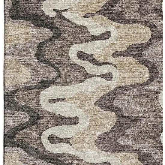 Taupe Beige And Brown Abstract Washable Area Rug With UV Protection Photo 3