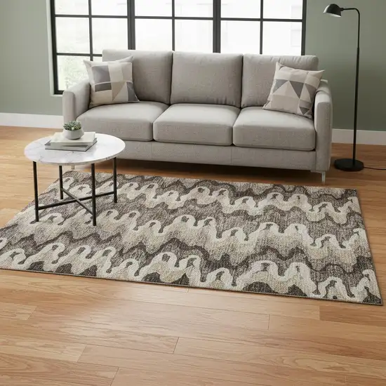 Taupe Beige And Brown Abstract Washable Area Rug With UV Protection Photo 2