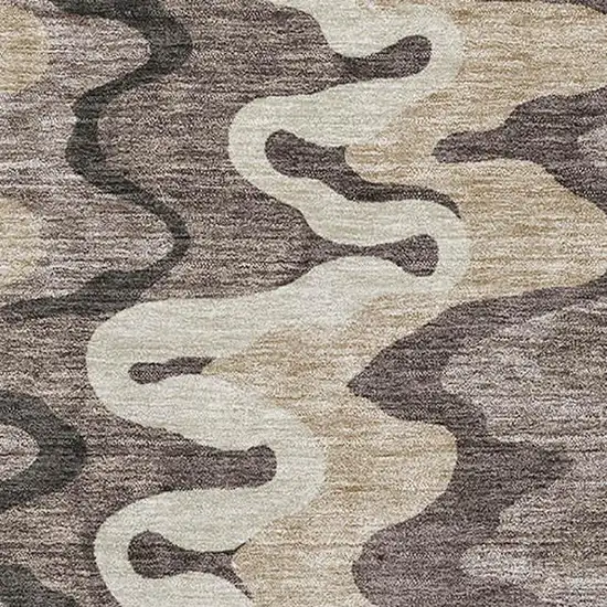 Taupe Beige And Brown Abstract Washable Area Rug With UV Protection Photo 3