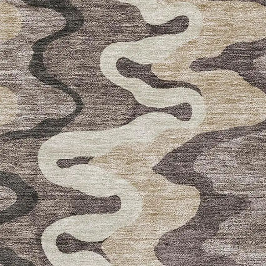 Taupe Beige And Brown Abstract Washable Area Rug With UV Protection Photo 3