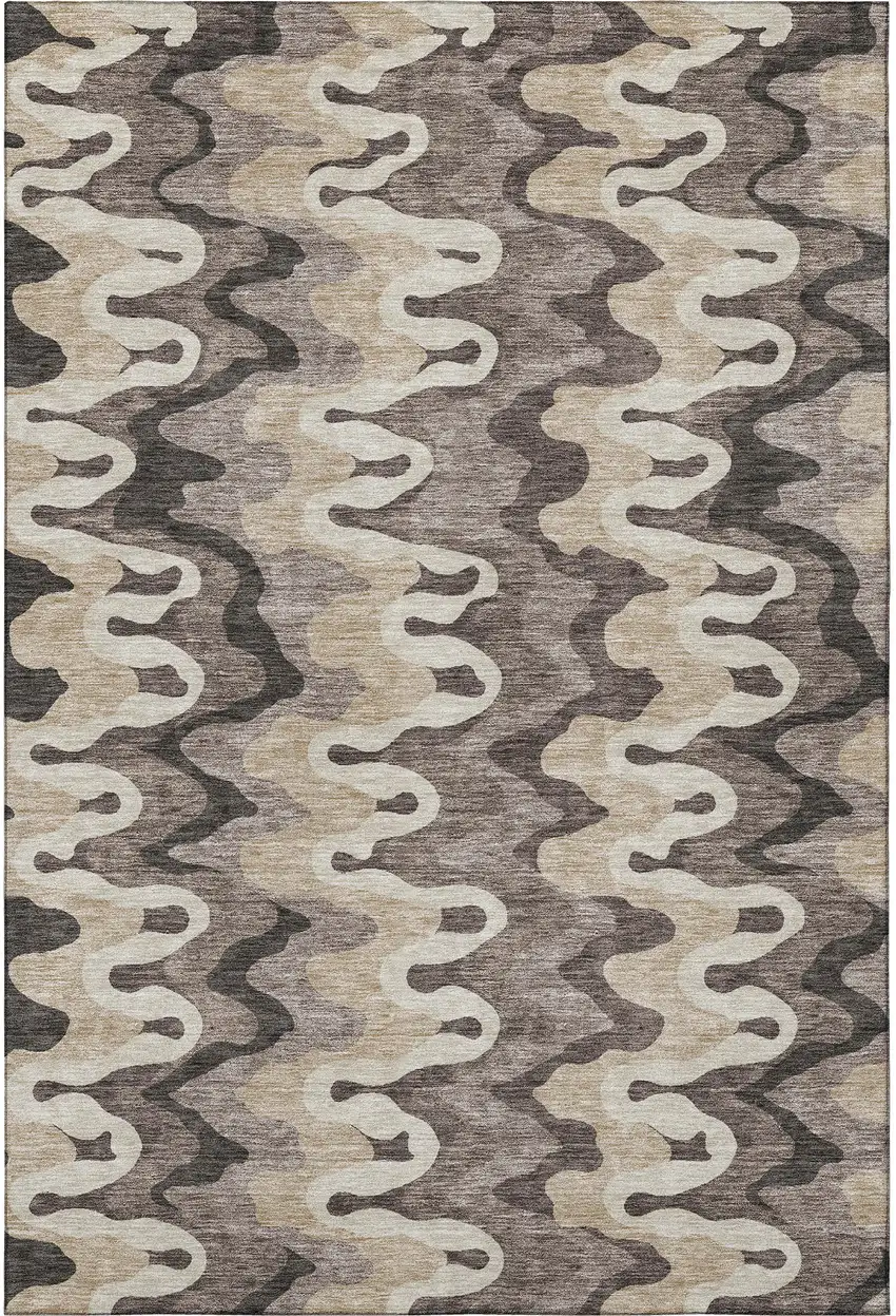 Taupe Beige And Brown Abstract Washable Area Rug With UV Protection Photo 4