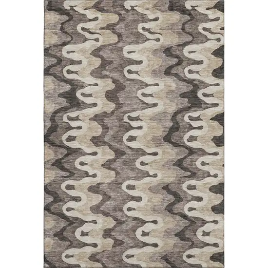 Taupe Beige And Brown Abstract Washable Area Rug With UV Protection Photo 1