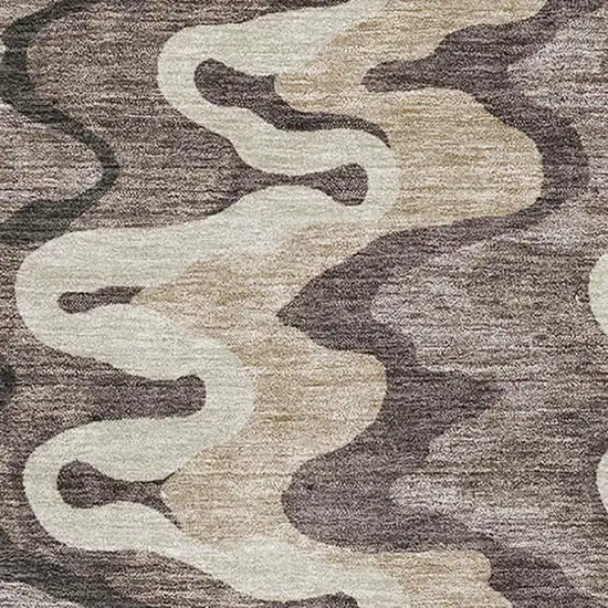 Taupe Beige And Brown Abstract Washable Area Rug With UV Protection Photo 3