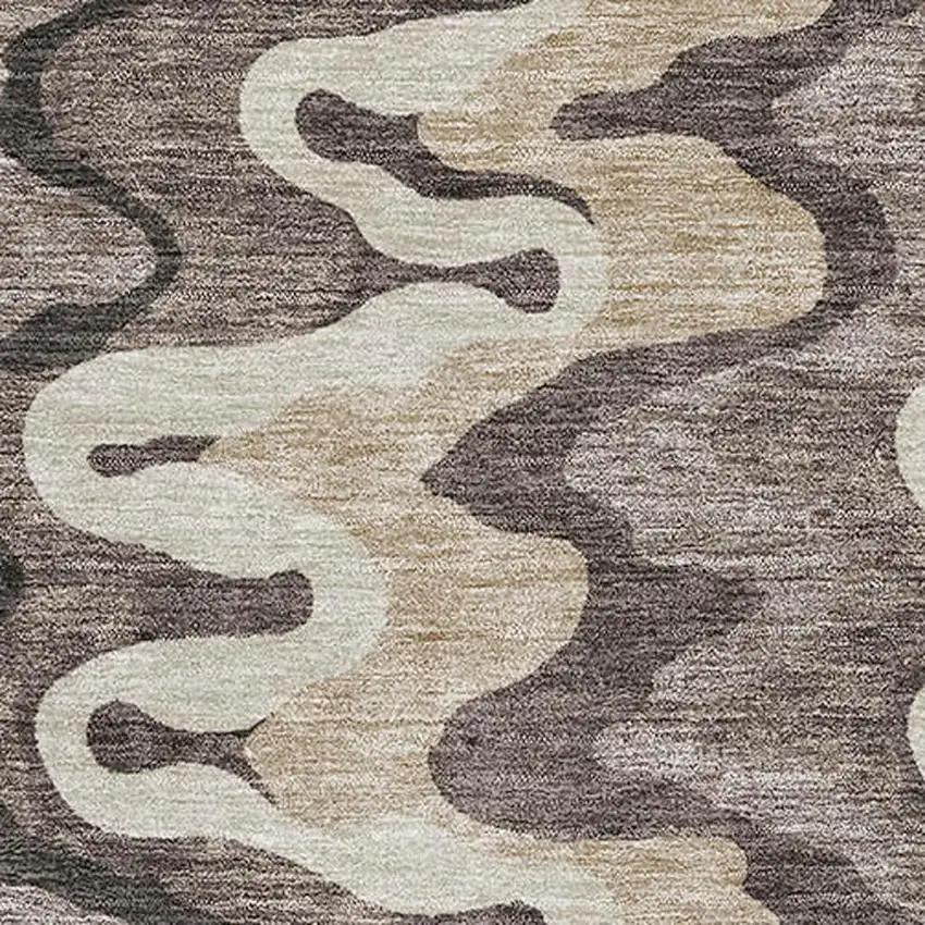 Taupe Beige And Brown Abstract Washable Area Rug With UV Protection Photo 3