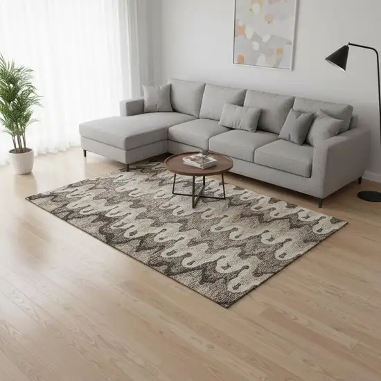 Taupe Beige And Brown Abstract Washable Area Rug With UV Protection Photo 2