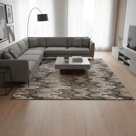 Taupe Beige And Brown Abstract Washable Area Rug With UV Protection Photo 2