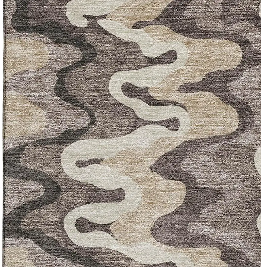 Taupe Beige And Brown Abstract Washable Area Rug With UV Protection Photo 3
