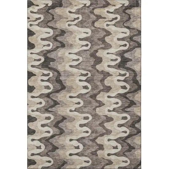 Taupe Beige And Brown Abstract Washable Area Rug With UV Protection Photo 4