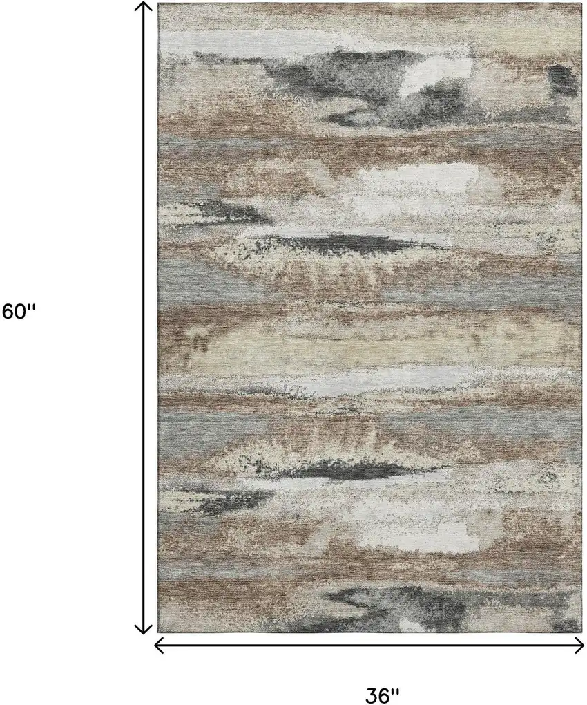 Taupe Beige And Brown Abstract Washable Area Rug With UV Protection Photo 9