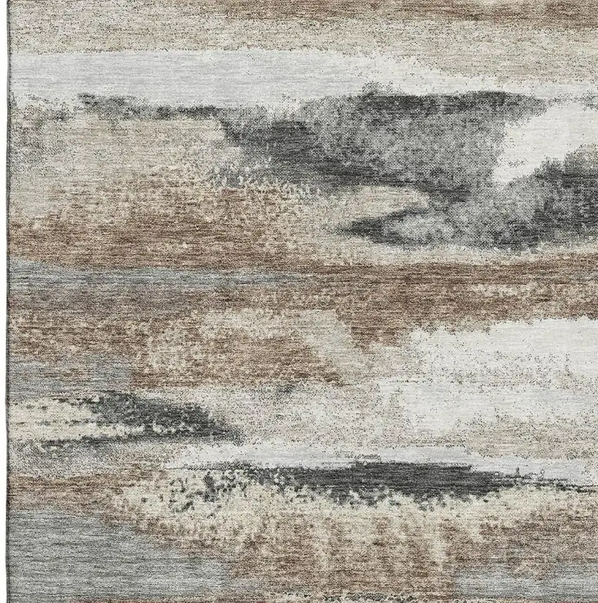 Taupe Beige And Brown Abstract Washable Area Rug With UV Protection Photo 2