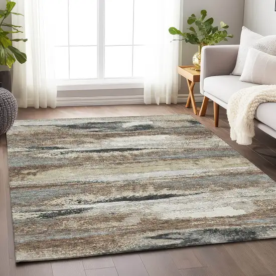 Taupe Beige And Brown Abstract Washable Area Rug With UV Protection Photo 3