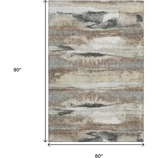 Taupe Beige And Brown Abstract Washable Area Rug With UV Protection Photo 9