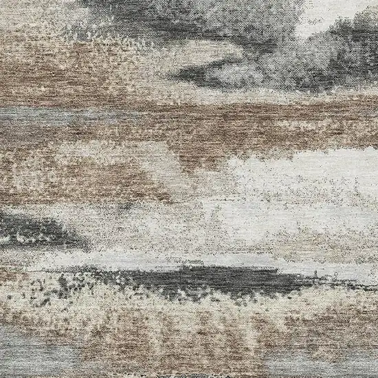 Taupe Beige And Brown Abstract Washable Area Rug With UV Protection Photo 2
