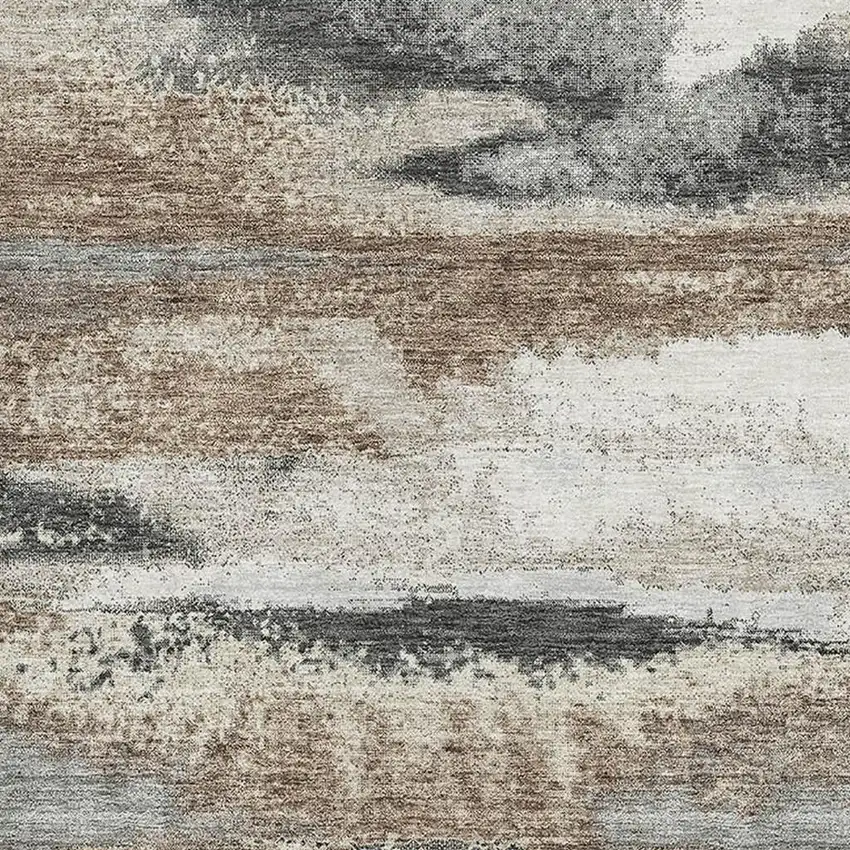 Taupe Beige And Brown Abstract Washable Area Rug With UV Protection Photo 2